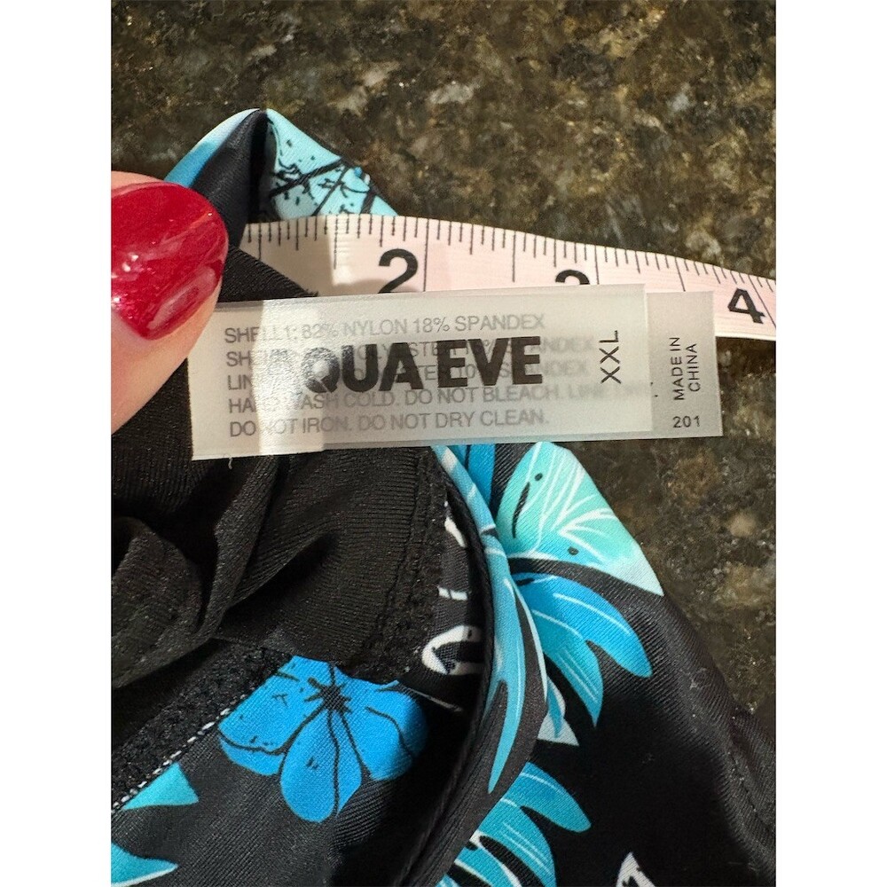 Aqua Eve Swim Shorts Womens 2XL Blue Teal Black Tropical Floral Drawstring - Picture 6 of 7